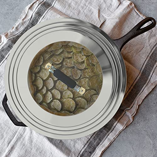 Universal Pans Pots Lid Cover Fit All 8.25 Inch to 12 Inch Pots (Arc-shaped Handle / Black)