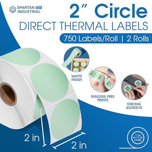 2" Circle Green Direct Thermal Labels (Green)