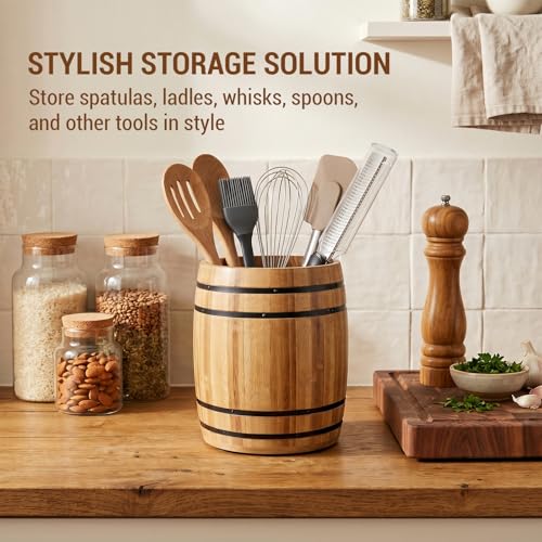 Wine Barrel Design Kitchen Utensil Crock