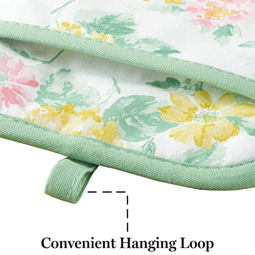 Amber Floral Oven Mitt & Pot Holder Set 2 (Petal Pink)