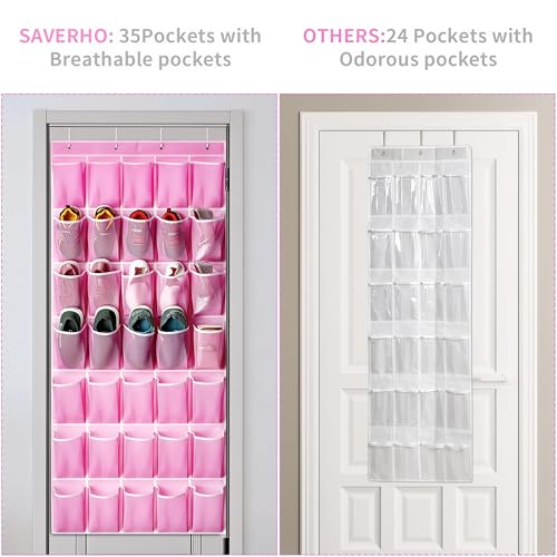 35 Pockets Over the Door Shoe Organizer (Pink - 35 Pockets)