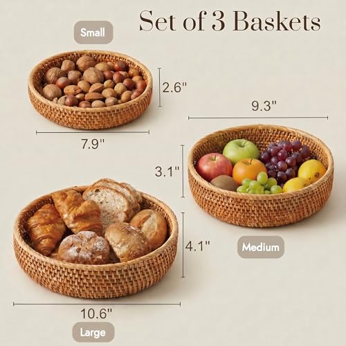 Fruit Basket Wicker Basket Rattan Fruit Bowls (Set of 3)