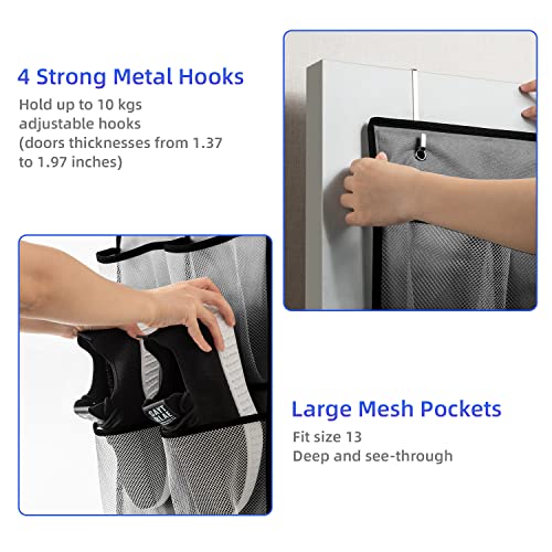 2 Pack Grey14 Pockets Over the Door Shoe Organizer (Grey-2 Pack of 14)