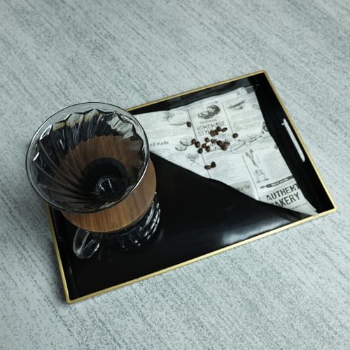 Black Decorative Serving Tray with Handles (Black)