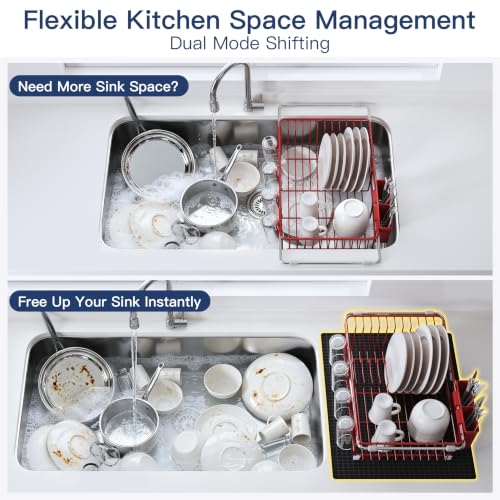 Red Dish Drying Rack in Sink with Mat (Red / For 12"-30"w Sink, with Mat)