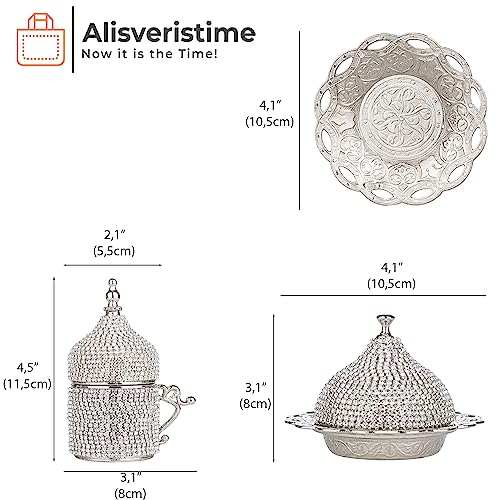 Lale Crystal Turkish Coffee Set with Tray (Silver)