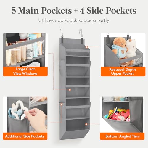 1 Pack Over the Door Organizer (Gray / 5 section)