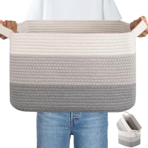 30L Storage Basket Large Blanket Basket Living Room Gray 3 (Gradient Gray / 3 pcs-16”x12”x10”)