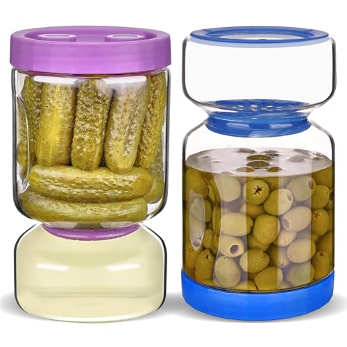 Pickle Jar with Strainer Flip (6-Purple&Klein blue / 51oz 2pcs)