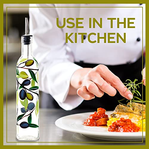 17oz Hand Painted Glass Olive Oil Bottle Dispenser (olive)
