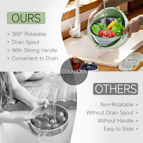 4 1 Strainer with Bowl & Spoons Set (Green)