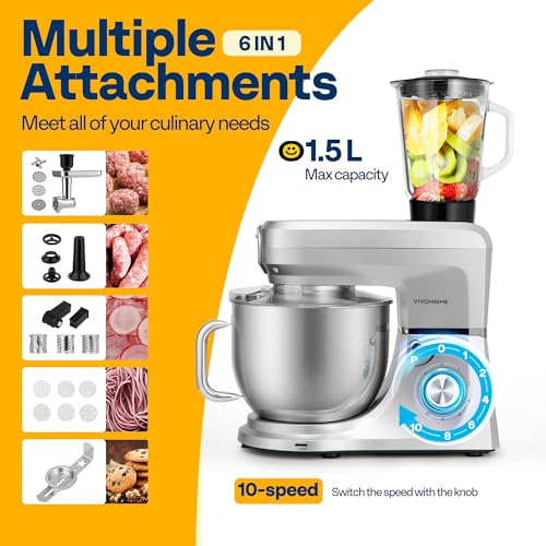 6-in-1 Stand Mixer, 8.5-Quart Tilt-Head Mixer, 10 Speeds, Silver (6-in-1 / Silver)