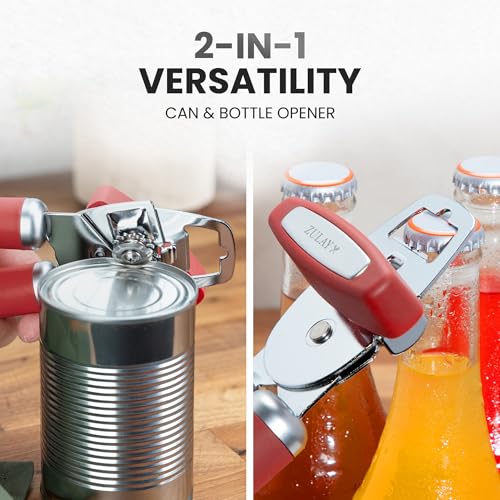 Manual Can Opener Heavy Duty Patented Stainless Steel (Red / Comfy Grip)