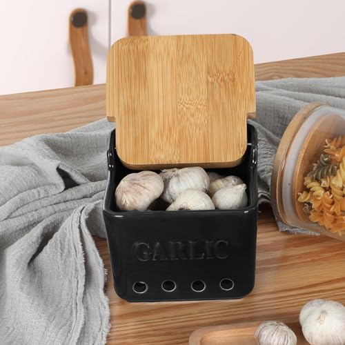 Garlic Keeper with Lid (Black)