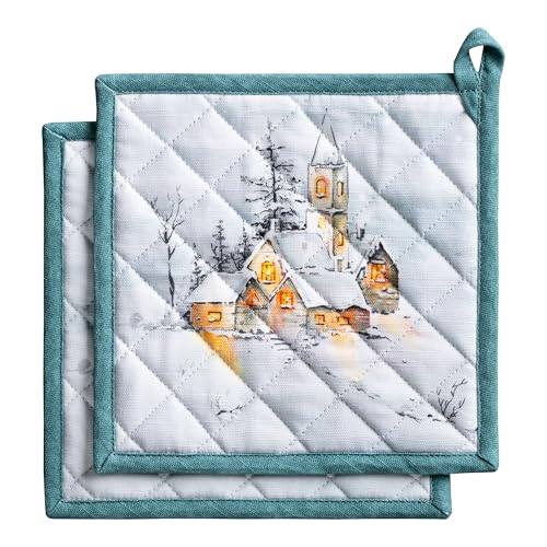 Pot Holders 100% Cotton Potholders (126 - Neige De Noel / 8" x 8" (Pot Holder Pack of 2))