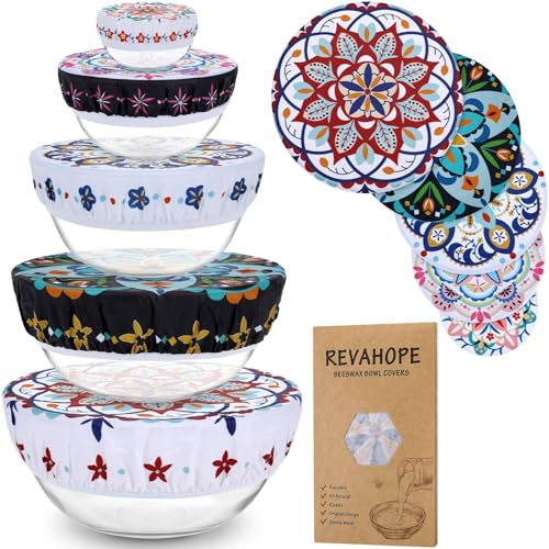 5Pcs Reusable Beeswax Elastic Bowl Covers for Bread Proofing and Food Cover (Pentagonal Floral)