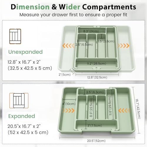 Large Silverware Organizer Tray for Kitchen Drawer Utensils Thicker (Sage Green)