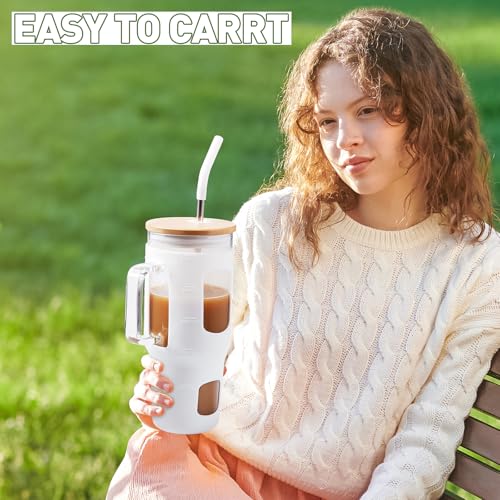 Glass Tumbler with Straw and Lid (White / 32 Ounces)