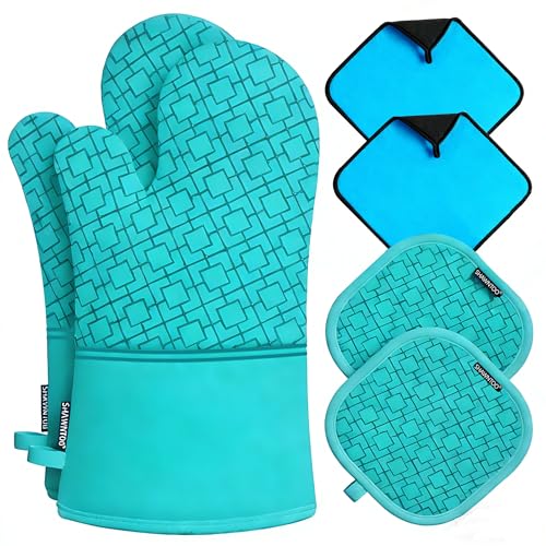 Oven Mitts and Pot Holders Sets 6pcs (Ice Blue)
