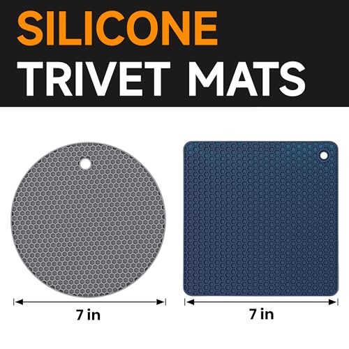 Silicone Trivets for Hot Dishes (Grey & Navy Blue: Square & Round)