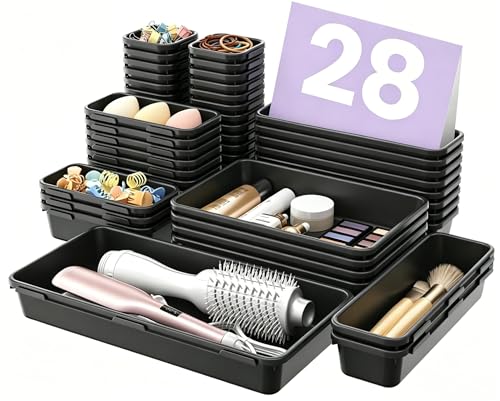 Military Grade】 Drawer Organizer for Vanity Bathroom Makeup Desk (Black)