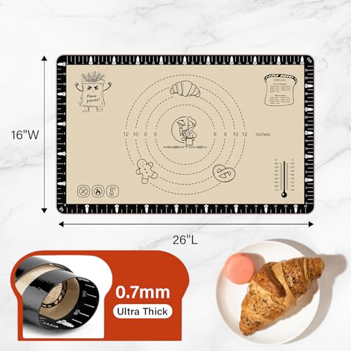 Silicone Baking Mat with Recipes (Dark Black / 28"L x 20"W)