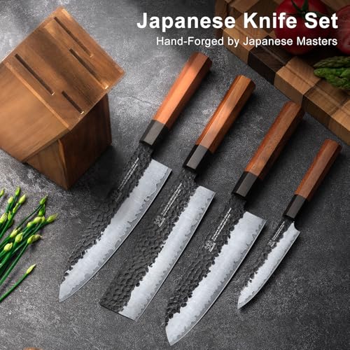 Japanese Knife Set with Block (Japanese Knife Set of 4)