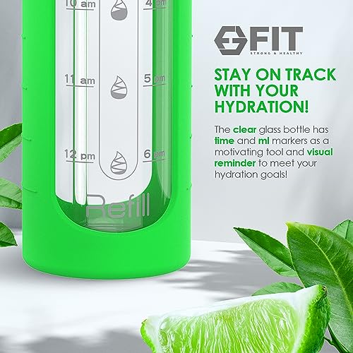 32 oz Glass Water Bottle with Straw Lid (Lime Sleeve)