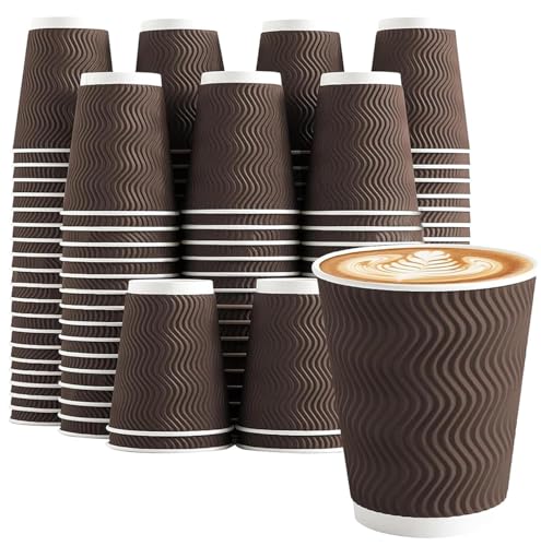 120 Pack 10 oz Insulated Disposable Paper Coffee Cups Brown (Brown / 10 oz)