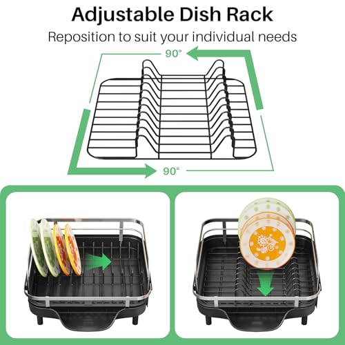 Expandable Dish Drying Rack for Small Kitchen Counter (Black)