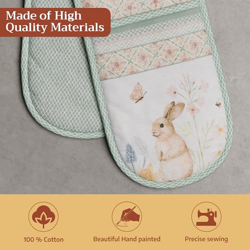 Double Oven Mitts 100% Cotton Double Oven Glove (076 - Easter Dew / 7" x 35" (Double Oven Mitt))
