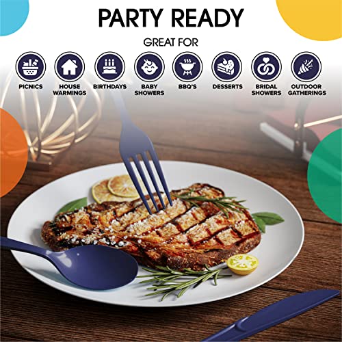 Party Solids Heavy Duty Plastic Cutlery (Navy / Spoons)