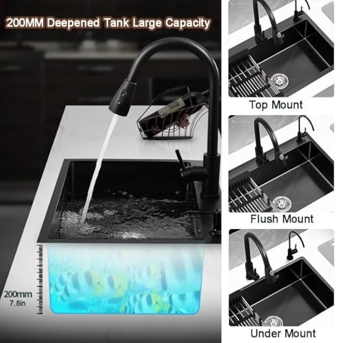 Black Drop in Kitchen Sink (With Faucet / 28.3 * 17.7 * 7.9in)