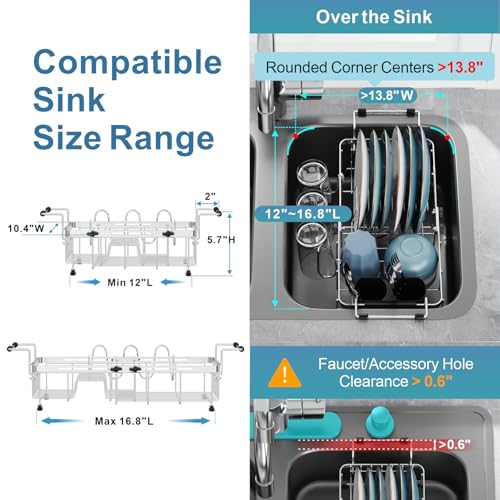 Small Sink Dish Drying Rack with Cup Holder (Silver - With Cup Holder / For 10"-30"W Sinks | 9"W Rack, with Cup Holder)