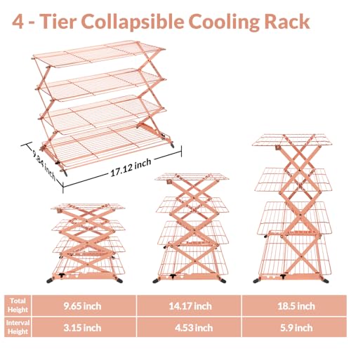2/3/4-Tier Collapsible Cooling Rack with Adjustable 3 Setting Design Stackable Cooling Roasting Cooking for Cookies Baking - Copper Cooking Utensils