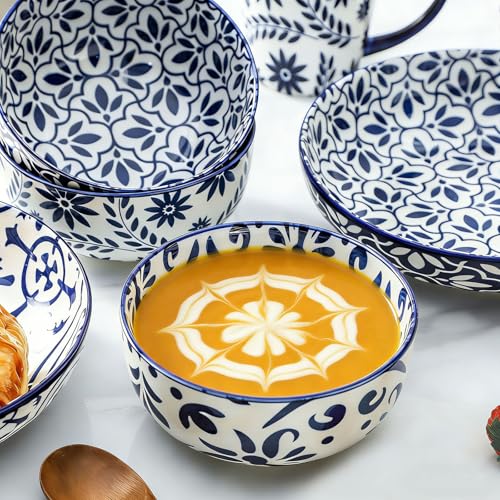 Soup Bowls 28 Ounce Ceramic Cereal Bowls Set of 6 (Assorted Mix)
