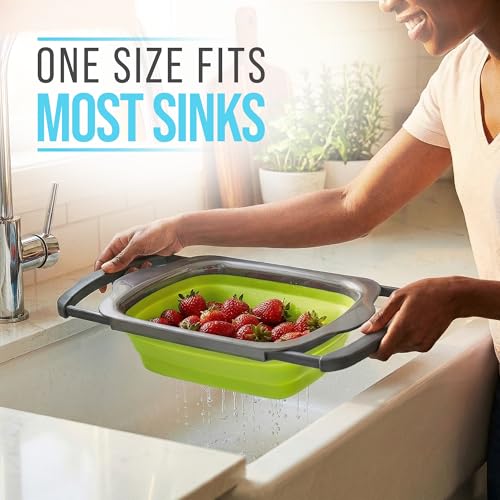 Green XL Collapsible Silicone Over Sink Colander