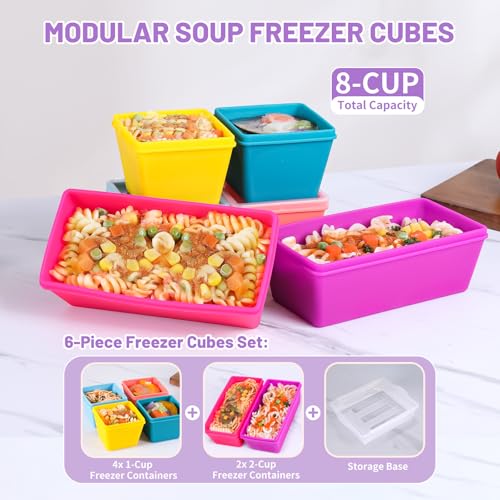 Silicone Freezer Molds with Lids (Retro Rainbow / 4x 1-Cup & 2x 2-Cup)