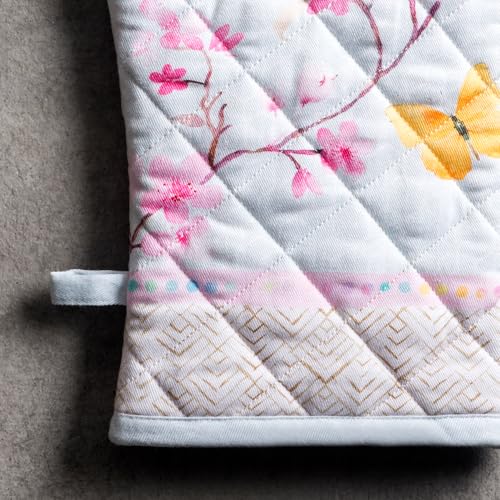 100% Cotton Oven Mitt & Pot Holder Set (050 - Blossoms in Spring / 7.5" x 13" & 8" x 8" (Oven Mitt & Pot Holder))