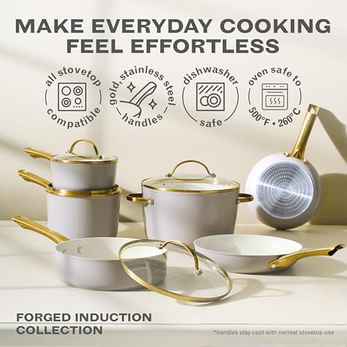 Forged Induction Ceramic Nonstick Cookware Set (Taupe / Cookware Set (12-Piece))