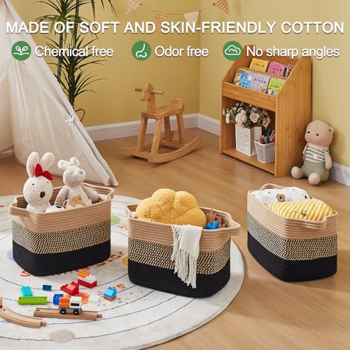 30L Storage Basket Large Blanket Basket Living Room Black & Brown (Black & Brown / 3 pcs-16”x12”x10”)