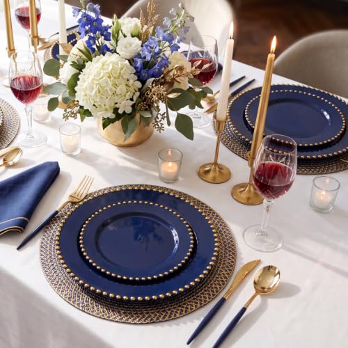 100PCS Navy Blue Plastic Plates with Gold Trim for Party Banquets (Navy Blue and Gold Plastic Plates / 100PCS)