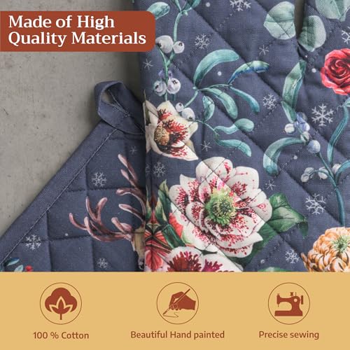 100% Cotton Oven Mitt & Pot Holder Set (086 - Christmas Joy / 7.5" x 13" & 8" x 8" (Oven Mitt & Pot Holder))