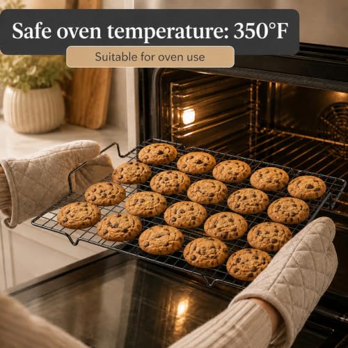 4 Pack Heavy Duty Wire Cooking Rack Baking Racks with Handle 14.1" x 10.7" (Black)
