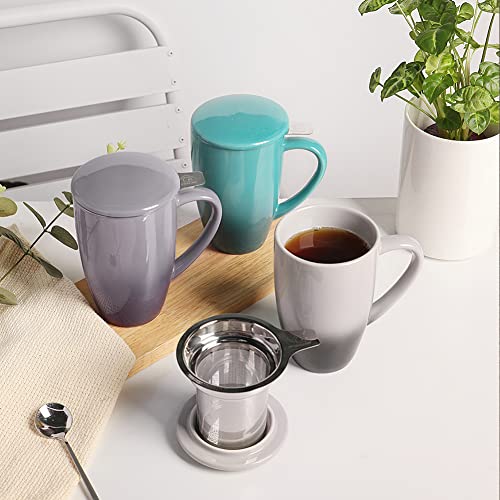 Sweejar Porcelain Tea Infuser Mug with Lid (Gradient Purple / Tea Cup(16 Fl Oz))
