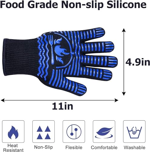 BBQ Gloves 1472°F Extreme Heat Resistant Grill Gloves (Black / 11inch)