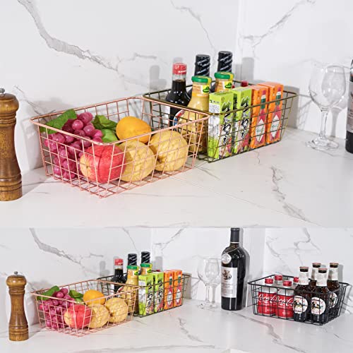 Wire Kitchen Storage Basket 4 Packs (Rose gold)