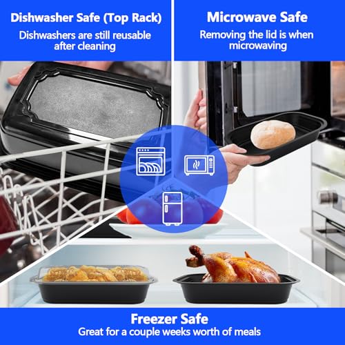 50 Pack (100-Piece) - 38oz Meal Prep Containers Salad & Snack Storage for Lunch | BPA Free & Leakproof Food Containers | To Go Take Out Plastic Bento Box | Microwave, Freezer, Dishwasher Safe (38 oz)