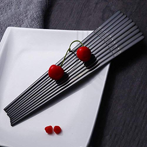 5 Pairs Black Flat Reusable Metal Chopsticks (Black-flat Chopstick)