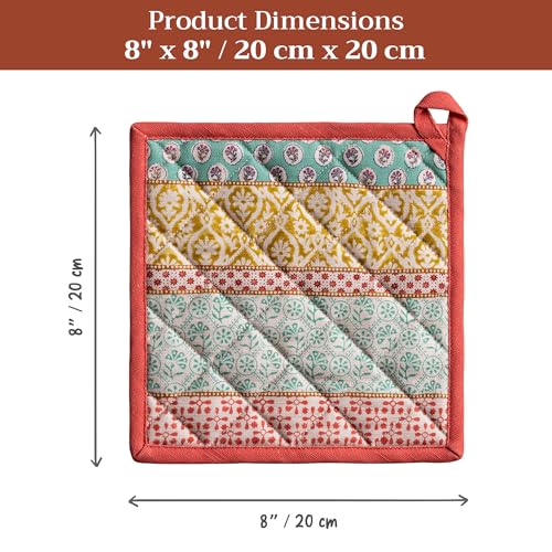 Pot Holders 100% Cotton Potholders (002 - Provence / 8" x 8" (Pot Holder Pack of 2))